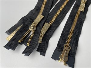 Ikke delbar lynlås - 2-vejs, sort med guld metaltænder, 18 cm